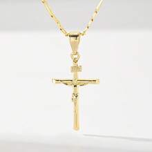 1pc Classic European Style Copper Jesus Cross Pendant Necklace, Limited Edition "Light Of Protection", Suitable As Gift For Christmas, Thanksgiving, Halloween, Mother's Day, Valentine's Day, Friends, Religious Believers, First Holy Communion, Daily Wear And Prayer - Yellow Gold - View 8