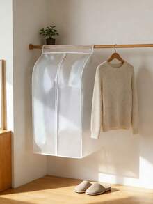 1pc Garment Bag, Moisture-Proof Dust Cover, Hanging Clothes Storage Bag, Premium Thick Clothes Organizer, Moisture-Proof Dust-Proof Garment Cover - White - View 2