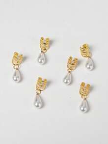 6pcs Gold Wireless Pearl Tassel Jewelry Set, Bohemian Cute Hiphop Summer Beach Vacation Hair Clips, Headband, Hairpin, Crescent Moon Combination, Ramadan Festival Holiday Gift, Party Hair Accessories - Gold - View 4