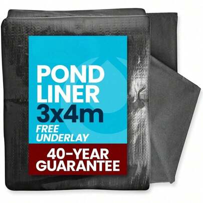 4 X 3m Pond Liner And Free Underlay | Ideal For Koi & Fish Pools Fountains And Streams | Flexible & Impermeable For Reinforced Durable Landscaping | Heavy Duty HDPE - 40 Year Guarantee