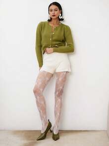 1 Pair Plus Size Women's Fishnet Tights, French Vintage Rose Lace Jacquard Stockings, Sexy Elegant Punk Style Fishnet Pantyhose, Suitable For Holidays, Parties, Evenings - White - View 2