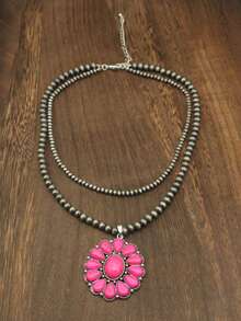 Nueva serie rosa Collar en forma de Y con estilo occidental y margarita, collar de perlas con textura rústica y estilo campestre, joyería de moda para mujeres, collar bohemio ajustable con cuentas rosas y vintage para niñas - Rosa - Ver 13