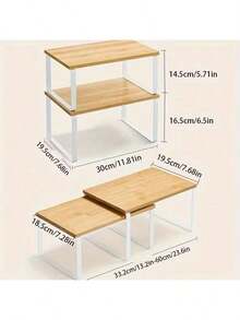 Spice Rack, Set Of 2, Cabinet Organizer, Expandable Kitchen Storage Rack, Metal And Engineered Wood Spice Rack, Ink Black And Natural Beige - White - View 8