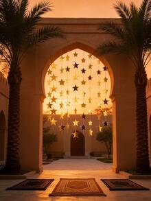 2件/1件 4米金色镜面星星花环 斋月装饰 家居开斋节派对装饰 伊斯兰穆斯林节日悬挂横幅用品 墙壁天花板装饰，金色星星花环 闪亮小星星纸质三角旗横幅 开斋节婚礼生日派对装饰 斋月节背景道具 婴儿房迎婴派对用品 - 彩色 - 查看 8