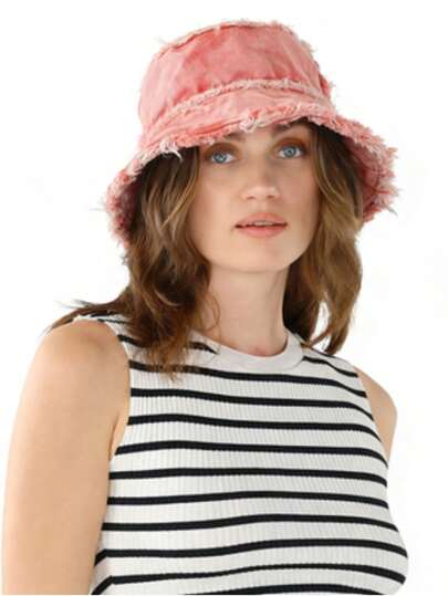 1顶复古做旧牛仔布渔夫帽，宽檐户外夏季沙滩遮阳帽，新款水洗毛边双面牛仔布渔夫帽，女士款，复古时尚街头风