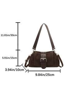 New Vintage Fashion Square Bag, Metal Hardware Belt Decor, Flap Opening Shoulder Bag. Adjustable Long Strap, Small Capacity Lightweight Minimalist, Solid Color Crossbody Bag. Suitable For Women's Daily Life, Casual, Commute, Work, Vacation And Student Use - Coffee - View 8