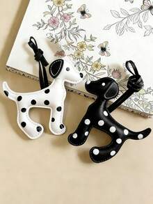 手工制作可爱卡通斑点狗吊坠装饰，柔软PU皮革狗狗饰品，可调节挂绳，包包/文具盒挂件，背包装饰，手工钥匙扣挂件，返校背包配件 - 彩色 - 查看 11