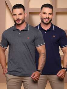 Kit Of 2 High Quality Polo Shirts 100% Cotton Men's Basic T-Shirt Autumn Spring Spring/Autumn Summer Winter All Spring/Summer Autumn/Winter Spring/Summer/Autumn Regular Fit Christmas Thanksgiving Valentine's Day Pride Month Teacher's Day Father's Day Polo Shirt - 海洋與鉛 - 查看 1