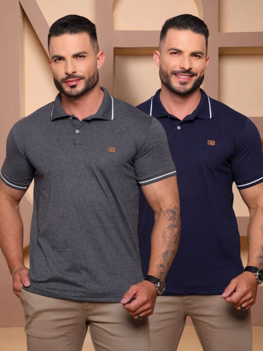 Kit Of 2 High Quality Polo Shirts 100% Cotton Men's Basic T-Shirt Autumn Spring Spring/Autumn Summer Winter All Spring/Summer Autumn/Winter Spring/Summer/Autumn Regular Fit Christmas Thanksgiving Valentine's Day Pride Month Teacher's Day Father's Day Polo Shirt - 海洋與鉛 - 查看 1