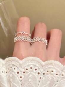 1 pieza Anillo abierto con microincrustaciones de estrella para niña, anillo minimalista de uso diario y de moda - Multicolor - Ver 4
