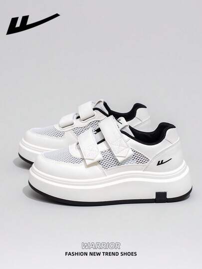  1 Pair WARRIOR Women's Thick Sole Lace-Up Soft Bottom Casual Shoes, Low-Top Outdoor Flat Shoes, Round Toe Low Heel Non-Slip Solid Color Elegant Soft Bottom Hiking Shoes, Suitable For Students, Graduation Photos, Flat Shoes, Women's Low-Top Leather Sports Skateboard Shoes