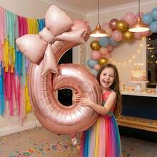 2个粉色铝箔气球 儿童生日派对装饰 大号粉色数字形状铝箔气球 | 哑光蝴蝶结装饰 适用于生日派对、户外活动、周年纪念、节日、宴会庆典氛围和背景墙装饰球用品 - 彩色 - 查看 6