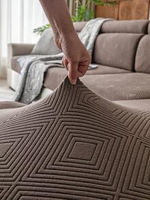 1pc Plush Velvet Stretch Sofa Cover, Solid Color Jacquard Design, Anti-Slip Anti-Dirty Durable Machine Washable, Holiday Decor Home Protection, Fits 1/2/3/4 Seater Sofa, Autumn Decor, Room Decor, Back To School, School Supplies - Brown - View 10