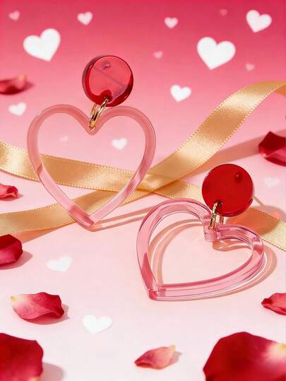 Transparent Pink Frame Heart-Shaped Paired With Vintage Burgundy Round Lenses, Lightweight Material With A Lively Ambiance, A Charming Accessory For Dates, Adds A Sweet Filter To Every Turn In The Romantic Atmosphere Of Valentine's Day