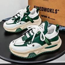 Men's Outdoor Low-Top Air Cushion Shock-Absorbing Comfortable Soft-Sole Casual Shoes, Brand Design Original Niche Sneakers, Fashion Versatile Punk Style Chunky Chunky Sneakers, Increase Height Thick-Sole Sports Shoes, Leather Waterproof Men's Shoes, Lightweight Luxurious Sports Walking Shoes, Popular Plus Size Shoes, Brown Boots - Green - View 4