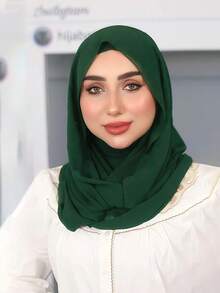 1 Peça Hijab Muçulmano Instantâneo Versátil de Cor Sólida para Mulheres, Estilo Pullover para Uso Rápido e Fácil, Minimalista Casual Elegante Clássico Versátil, Lenço de Chiffon com Touca Integrada, Tecido de Chiffon Macio, Material Confortável e Respirável, Adequado para Uso Diário - hijab instantâneo - Visão 11