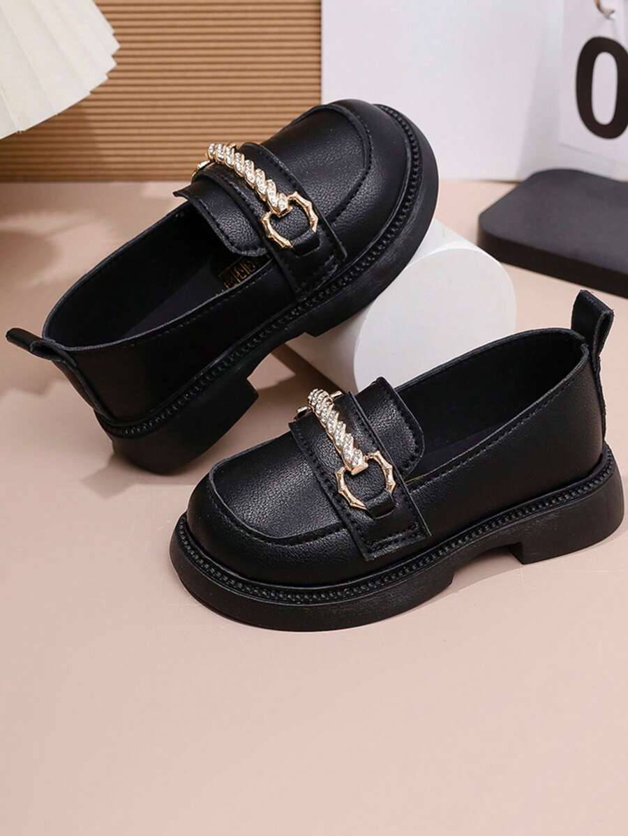 1双玛丽珍鞋，英伦风方跟珍珠乐福鞋，2026新款时尚舒适平底鞋，儿童款 - 黑色 - 查看 1