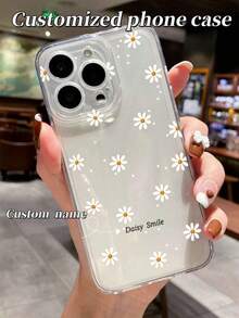 Customized Cute Daisy Style Personalized Photo, Signature Short Phrase Customized Transparent Soft Full Coverage Selfie Photo Phone Case, Customized Name Phone Case Cover, Compatible With Apple, Redmi, 13, 14, 15, 14C, A14, A15, 16A, A34, A35, A36, A53, A54, A55, A56, S25, S24, S23, S22, S21, S20 Ultra, 15, 17, 16 Pro Max - Clear - View 3