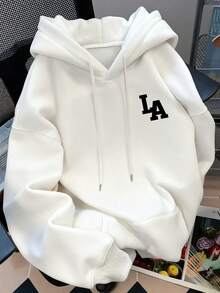 Y2K, 320g Retro Street Style Women's Autumn And Winter Matching Fashionable Loose Hoodie Long Sleeve Sweatshirt, Letter Pattern Print, Soft Fabric, Unisex Dress Set, Funny Top To Wear Inside Or Outside - trắng - Xem 1