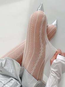 A Pair Of Striped Sheer Mesh Fishnet Stockings, Women's Lightweight Spring And Summer Dark Fashion Lace Cut-Out Geometric Pattern Breathable Net Pantyhose, JK Uniform-Style Sexy Bodycon Socks - Multicolor - View 7