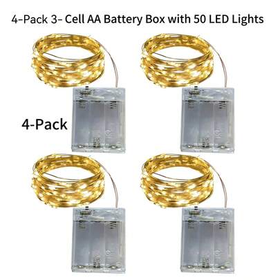 4条2-5米暖白光LED铜线串灯，AA电池供电（不含电池），适用于情人节、斋月、婚礼、卧室、派对装饰