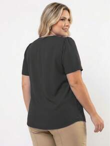Women's Plus Size Elegant Short-Sleeve Modern Blouse In Duna Fabric, Sizes GG, G1, G2, G3, Summer/Work - màu đen - Xem 7