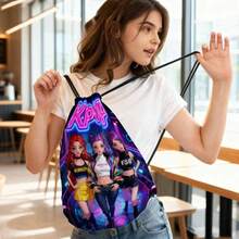 A Korean Wave Style Idol Group Pattern Backpack With Random Patterns - Oxford Soft Shell Portable Gym Bag With Practical Pockets, Korean Wave Idol Print Drawstring Backpack, Suitable For Travel And Casual Occasions (Machine Washable) - ACV05969 - View 6
