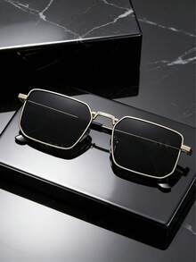 1 Pair Men's Metal Frame Square Fashionable Glasses, Suitable For Daily Wear