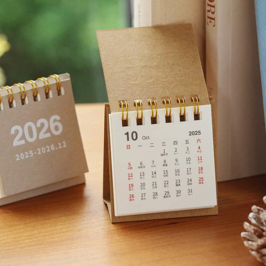 Retro Mini Calendar; Desktop Decor Student Portable Spiral Bound Planner - Retro Mini Desk Calendar - View 1