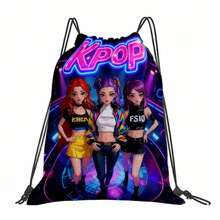 A Korean Wave Style Idol Group Pattern Backpack With Random Patterns - Oxford Soft Shell Portable Gym Bag With Practical Pockets, Korean Wave Idol Print Drawstring Backpack, Suitable For Travel And Casual Occasions (Machine Washable) - ACV05969 - View 1