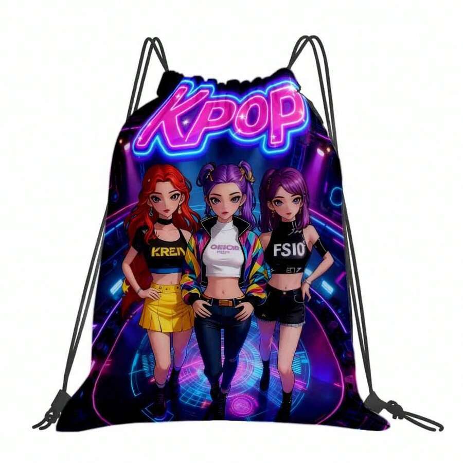 A Korean Wave Style Idol Group Pattern Backpack With Random Patterns - Oxford Soft Shell Portable Gym Bag With Practical Pockets, Korean Wave Idol Print Drawstring Backpack, Suitable For Travel And Casual Occasions (Machine Washable) - ACV05969 - View 1
