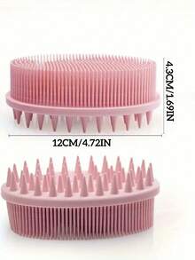 1pc Silicone Cleaning Brush, Suitable For Shower, Shampoo & Bath, Dual-Sided Adult Exfoliating Brush, Massage Bath Brush, Bathroom Cleaning Tool - 2-In-1 Silicone Bath & Shampoo Brush, Soft Loofah, Suitable For Sensitive Skin - Multicolor - View 2