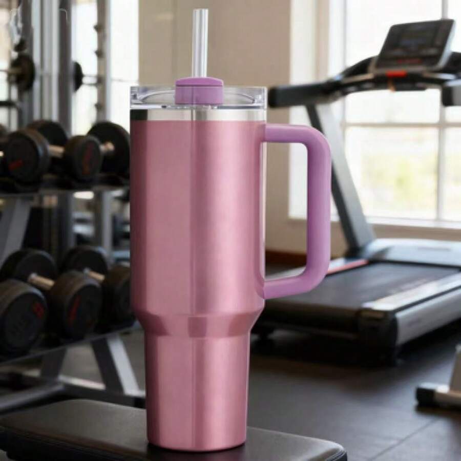STANLEYO Stylish Multi-Color Insulated Travel Tumbler – Glossy White / Metallic Rose Gold / Shimmer Blush Pink – Double-Wall Stainless Steel Cup With Handle & Metal Straw, Leak-Proof Reusable For Coffee, Tea & Smoothies | Ideal Gift For Christmas, Halloween & More For Family & Friends - 彩色 - 查看 1