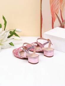 夏季新款玛丽珍高跟凉鞋、女童高跟舞蹈鞋、学生演出及日常活动凉鞋、婚鞋 - 粉色 - 查看 7