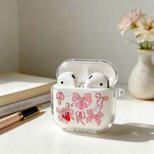 心形草莓蝴蝶结保护套，兼容苹果无线耳机盒，防刮防摔 - 無色 - 查看 2