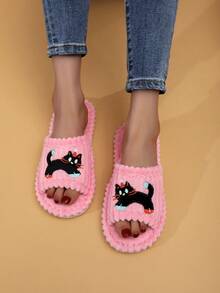 Women's Cute Cat & Fairy Fabric Cartoon Fashion Indoor Slippers, Suitable For All Seasons - Pink - View 3