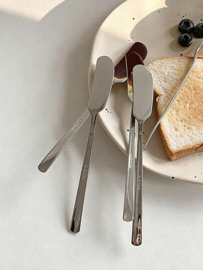 1/2pcs Minimalist Style Silver Stainless Steel Flat Head Butter Knife, Cheese Dessert Knives, Breakfast Spreading Knife, Bread Butter Jam Knife, High-Quality Flatware, Home Sandwich Spreading & Slicing Knife