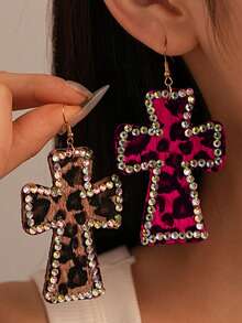 Fashionable Leopard Print Cross Flocked Earrings, Exaggerated Design Earrings For Women, Sexy Style - Gothic - View 1