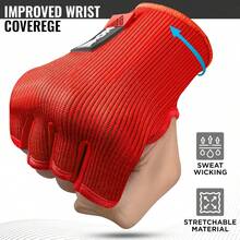 Vendas de Boxeo Hombre y Mujer, Guantes Interiores de Medio Dedo con Vendas elásticas para Proteger los puños, Ideales para Muay Thai, Kickboxing, MMA y Artes Marciales Mixtas - Rojo - Ver 4