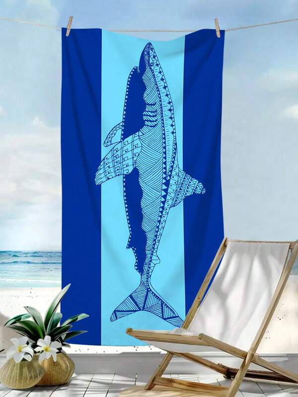 1 Piece Of Ultra-Fine Fiber Beach Towel, Hand Drawn Whale Pattern Printed Bath Towel, Anti Sand, Quick Drying, Super Absorbent, Oversized Beach Towel, Suitable For Swimming Pool, Yoga, Gym, Travel, Vacation, Beach And Other Occasions,