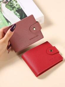 Women's Short Wallet, Multifunctional Minimalist Thin Snap Fold Coin Purse, Mini Compact - Pink - View 2