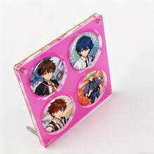 Acrylic Display Stand With Anime Character Badges On Pink Background, Suitable For 75mm Badges, Multiple Styles Available, High Transparency Anti-Dust Thickened, Can Be Used To Display 1, 2, 4, 6, 9 Badges Or Pins - Hot Pink - View 6