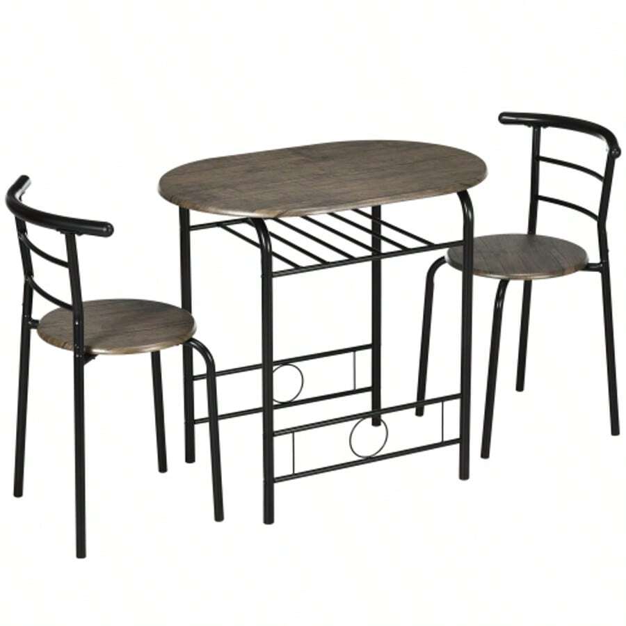 Bistro Dining Table Set With Chairs, 1 Table, 2 Chairs, 80 Cm X 53 Cm X 74.5 Cm, Black