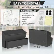 Wall Mount Mailbox Large Capacity For House Outside With 3 Sets Of 0-9 Number Stickers And Flower Planter Gaanized Steel Rust-Proof Metal Post Drop Box 15.74"*9.84"*6.41" Black - Black - View 4