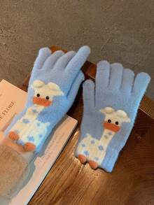 1 par de guantes de mujer con estilo coreano y diseño de dibujos animados, guantes de punto gruesos y cálidos con cinco dedos aptos para pantalla táctil, para deportes, ciclismo, actividades al aire libre, estudiantes, otoño/invierno, adecuados como regalo para el Día de San Valentín, temporada de regreso a clases, vacaciones - Multicolor - Ver 12