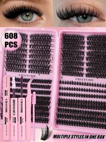 544/608 Mixed Density False Eyelash Clusters, Density Ranging From 10D To 100D, Various Mixed Styles For DIY, D-Curl Curling, Single Lash Length 10-18mm, Ultra-Lightweight & Durable 3D Dense Segmented False Eyelash Clusters, Fluffy Lash Extension, DIY Segmented Lash Tool Kit Includes Tweezers, Lash Glue And Lash Brush. 2026 Special Edition, Create Natural Makeup - Multicolor - View 14