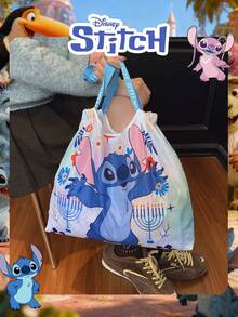 Disney 1 Pc Officially Licensed Stitch Pattern High-Capacity Shopping Bag Foldable Tote Bag Drawstring Shoulder Bag Lightweight Big Bag Official Licensed - Verifiable For Lady/Women/Students Perfect For Daily/Shopping/Going Out - Multicolor - View 8