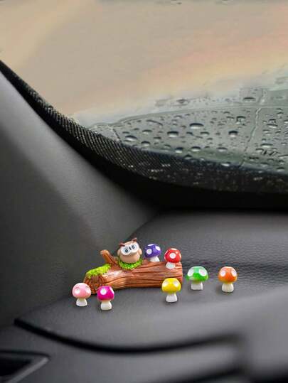 9pcs Micro Landscape Creative Cute Stump & Mushroom Car Dashboard/Desktop Decor Miniature Ornaments, DIY Resin Accessories