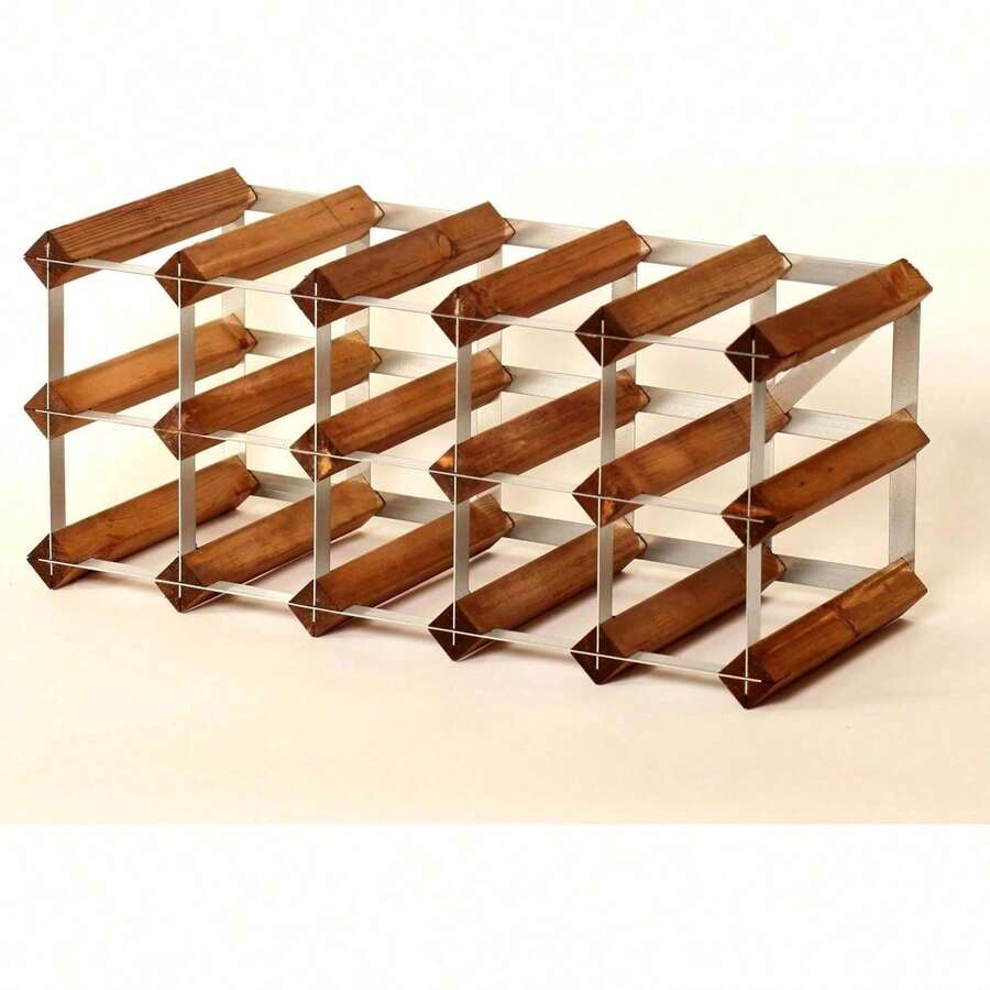 Classic 15 Bottle Oak Stained Wood And Galvanised Metal Wine Rack - Default - View 1