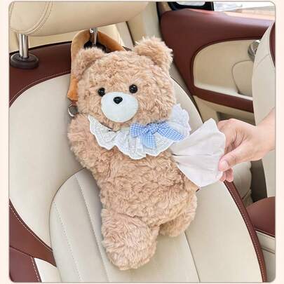 Tissue Box Car Storage, Beautiful Car Decor, Tissue Box Cover Plush Tissue Box Holder For Car, Home, Decorative Holder/Organizer For Bathroom Vanity Countertop, Nightstands, Office Desk-Bear, Car Essential Car Stuff